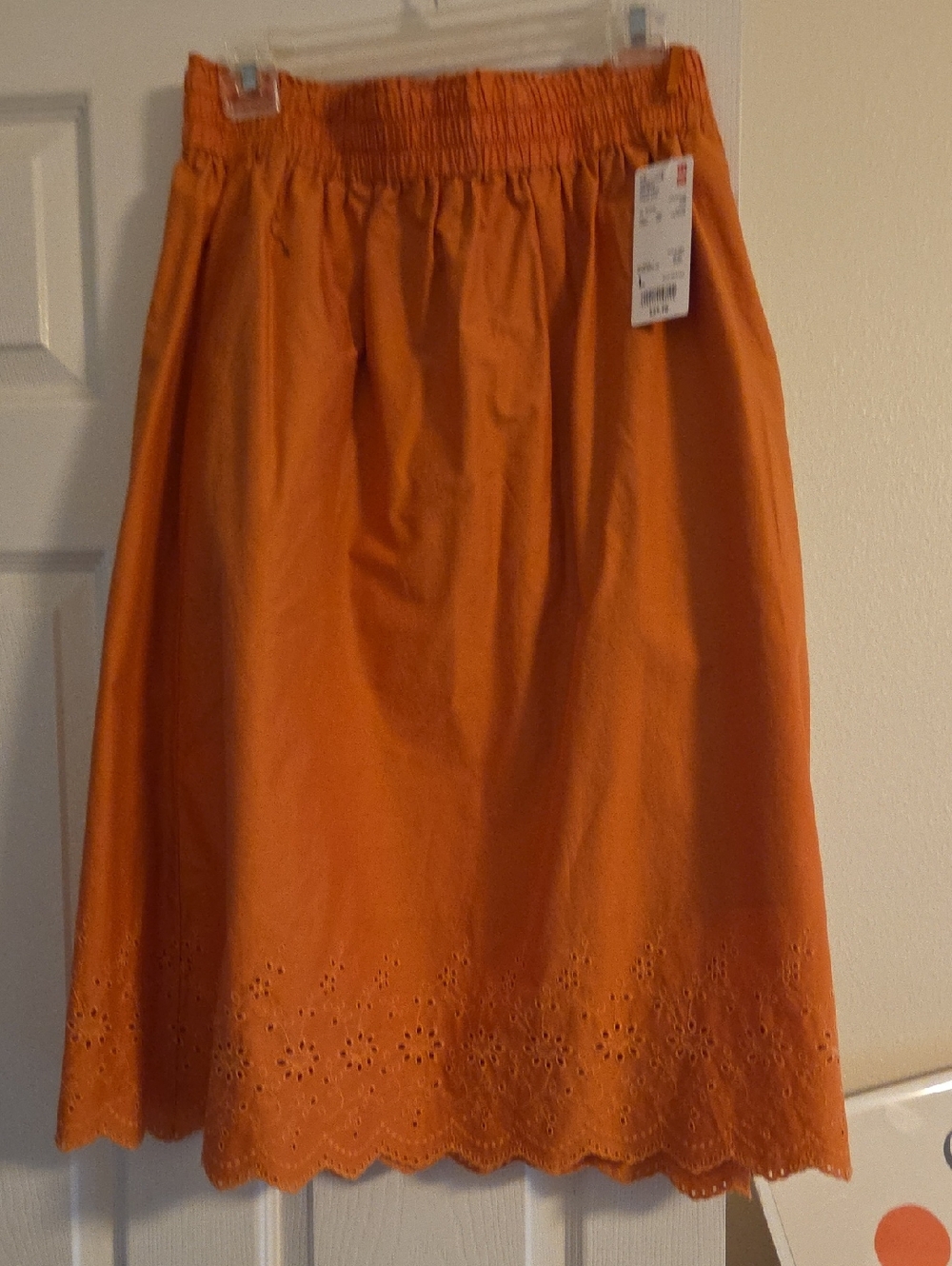 Women's Orange Eyelet Midi Skirt